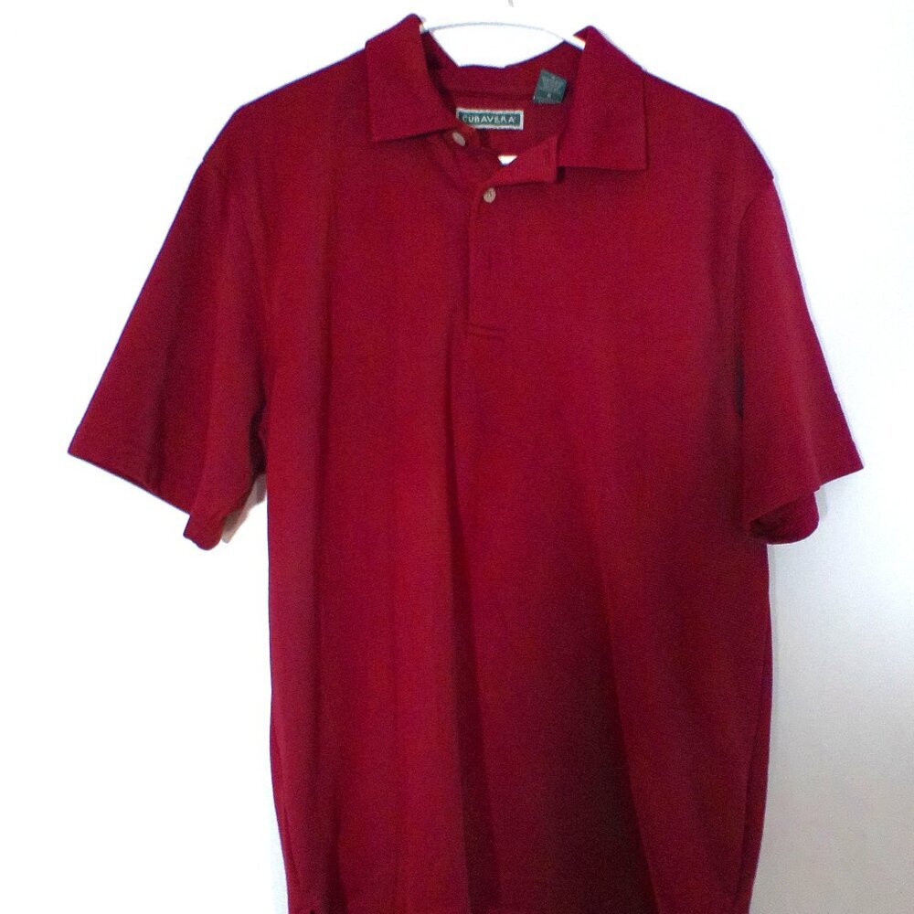 Cubavera Men’s Large Red Polo Shirt 100% Polyester Casual Classic Fit